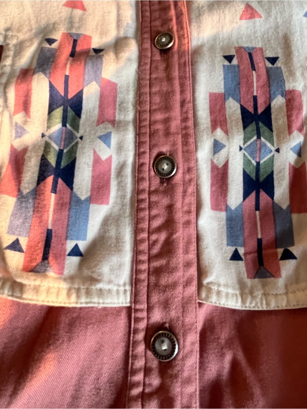 Vintage Women’s Wrangler Southwestern Aztec Cowboy Tshirt Medium Button Down 128 - Picture 9 of 10